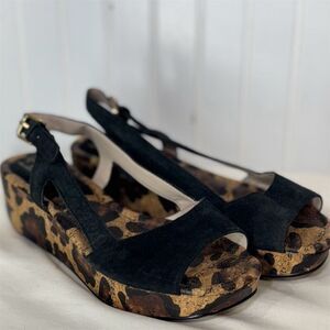 MRKT Harper Suede Cork Platform Sandals 7.5 Black Leopard Y2K Indie Boho Retro